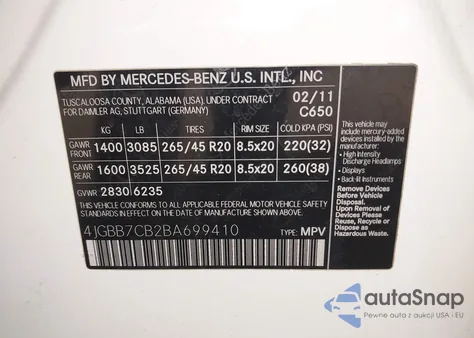 2011 Mercedes-Benz Ml 550 4Matic from USA, damaged, VIN 4JGBB7CB2BA699410
